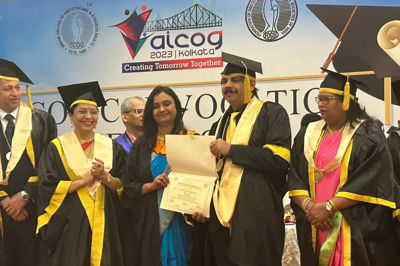 Faculty in academic gowns at the convocation ceremony of AICOG 2023 in Kolkata